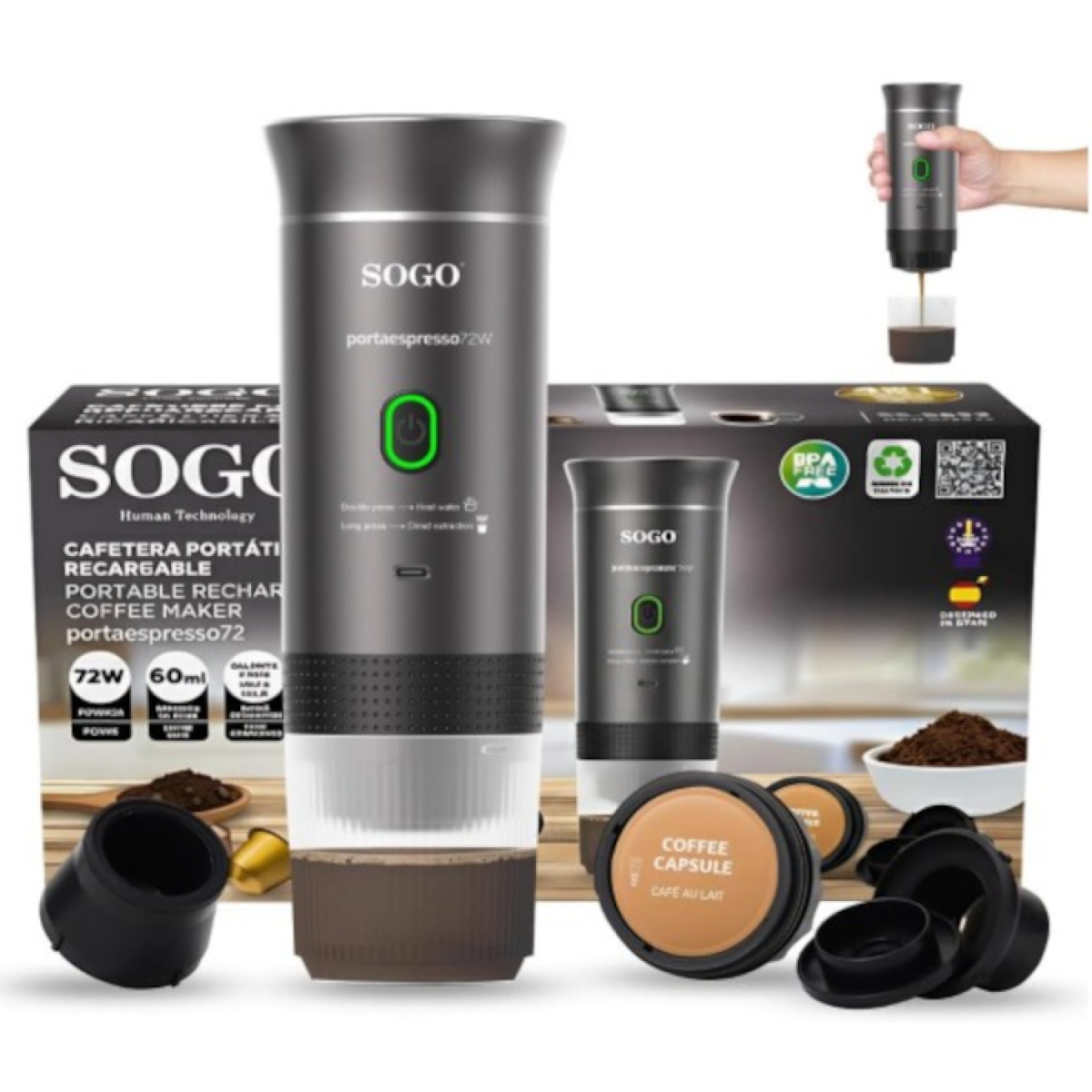  cafetera expresso portátil recargable sogo hogar sogo
